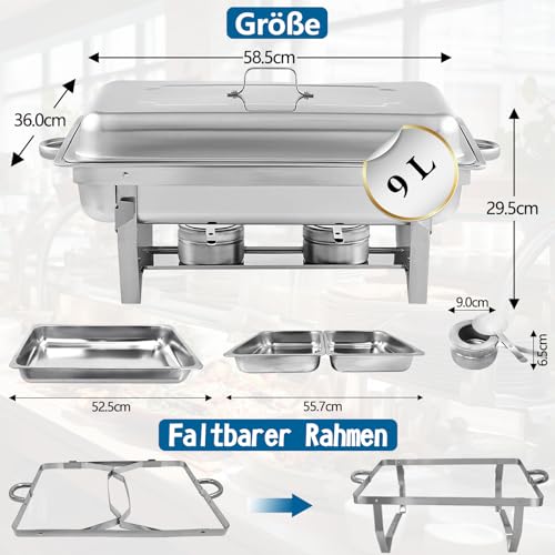 Jacgood Chafing Dish Edelstahl Buffet-Set Warmhaltebehälter Speisenwärmer Wärmebehälter Rechaud für Catering, Buffet und Party (4 Set 1x2 GN-Behälter) – Bild 8