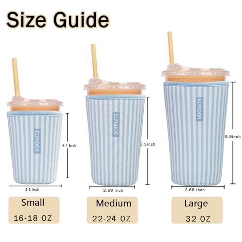 Image of Reusable Insulated Sleeve for Iced Coffee Cup, 3-Pack Coffee Neoprene Drink Sleeve for Cold & Hot Drinks, Beverage Holder for Iced Coffee (Blue Stripes)