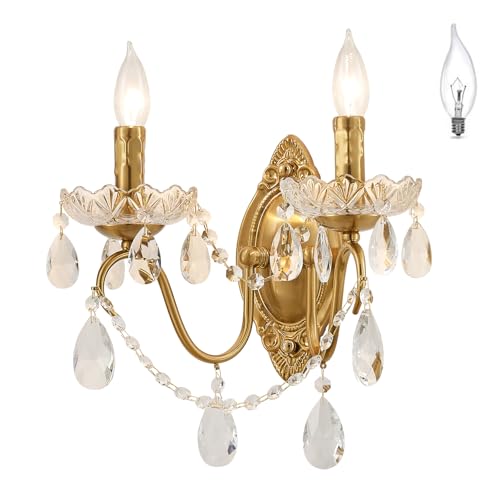 Image of Crystal Wall Sconce, Gold Wall Sconces, Gold Sconces Wall Set of 2, for Living Room, Bedroom, Bathroom,Vanity