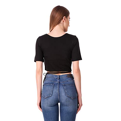 Image of Crop Tops for Women Stylish Clothing top-Tshirt for Girls with Finest Black Color Slim fit with tieup Half Sleeves Pack of 1