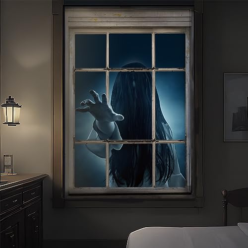 Halloween Window Decorations Female Ghost Curtain Scary Decor for Window Door Wall,Halloween Party Decorations Indoor Outdoor