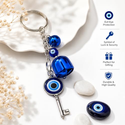 Image of GJ Premium Turkish Evil Eye Keychain for Car, Bike & Home | Nazar Protection Keychain, Good Luck Charm | Spiritual Metal Key chain for Men & Women