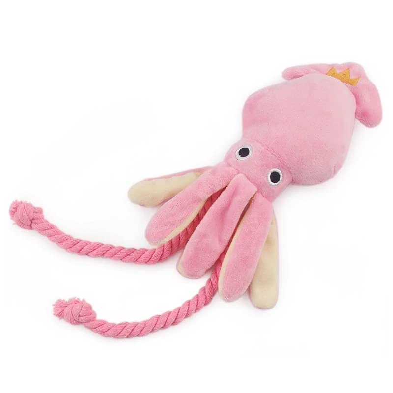 Lunaya Cute Squid Small Dog Toy Sound BB Plush Pet Puppy Rope Toys Pink Chew Squeak Toys for