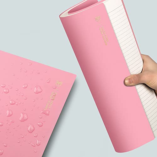 Emshoi A4 Spiral Notebook College Ruled Lined Journal, 11.2" X 8.27", 300 Pages, 100Gsm Thick Paper, Waterproof Softcover, Twin-Wire Binding, Sticky Notes, Pink #TOP3