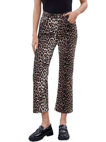 Ladyful Womens Leopard Printed Jeans Pant Cheetah Cropped Flare Jeans Stretchy Mid Rise Denim Pant Trouser