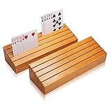 Exqline Wood Playing Card Holders Tray Racks Organizer Set of 2 for Kids Seniors Adults - 9.84In 3.1Inch Latest Version Portable Enough for Bridge Canasta UNO Card Playing