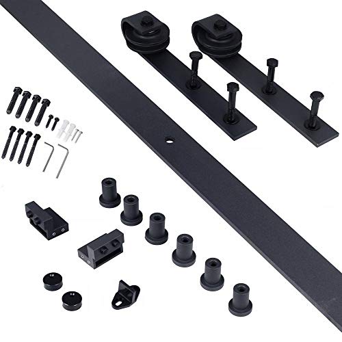 Image of 30 in. x 80 in. 6 Panel Hollow Core Oak Finished PVC Composite Interior Sliding Barn Door with Hardware Kit