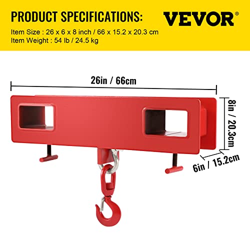 VEVOR Forklift Lifting Hook, 4400lbs Capacity Forklift Lifting Hoist, Red Forklift Mobile Crane with Swivel Hook and Two Large T-Screws, Hook Forklift Lifting Hoist, Fork Lifting Attachment by VEVOR - Image 7