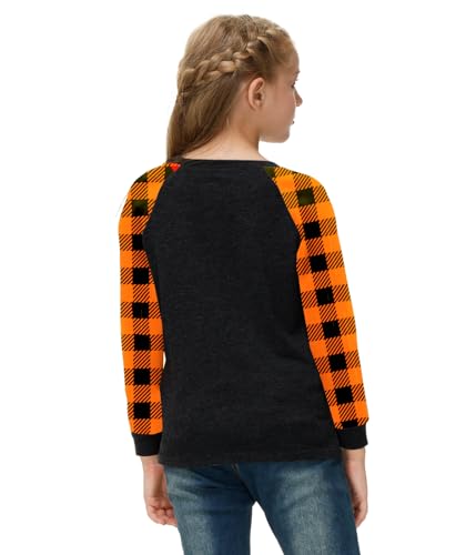 Image of Remimi Girls Thanksgiving Shirts Buffalo Plaid Raglan Tee Cute Turkey Holiday Party Long Sleeve Tshirt 5-14 Years