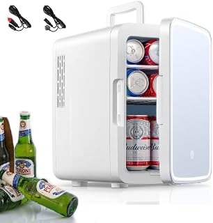 NORTHCLAN Mini Fridge for Bedrooms 10L/11 Cans with AC/DC Powered, Quite Mode, Small Skincare Portable Beauty Fridge with LED Makeup Mirror(3 Brightness Levels), for Cosmetic, Office or Car