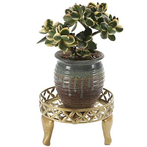 Support pour plantes pot fleur intérieur rond métallique or de 10 pouces