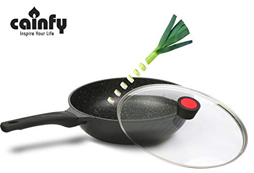 Cainfy Woks and Stir Fry Pan with Lid, Nonstick Wok Pan Induction Compatible 12 Inch