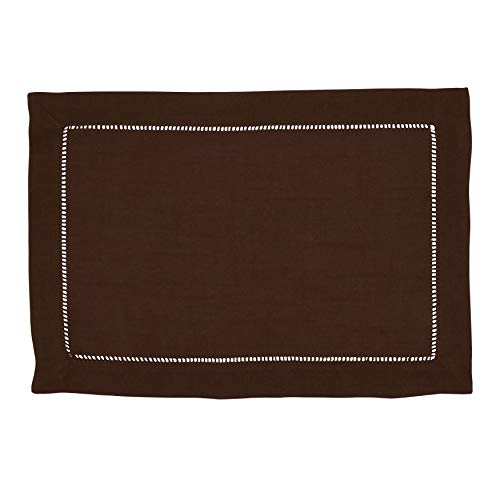 SARO LIFESTYLE Classic Hemstitch Placemats (Set of 12) - Elegant Everyday Placemats with Textured Fabric and Hemstitched Border for Dining Tables and Formal Entertaining, 14"x20", Chocolate