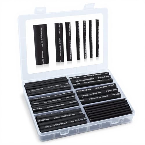 Kit gaines thermorétractables 3:1 noir étanche de 180 pièces pour câbles