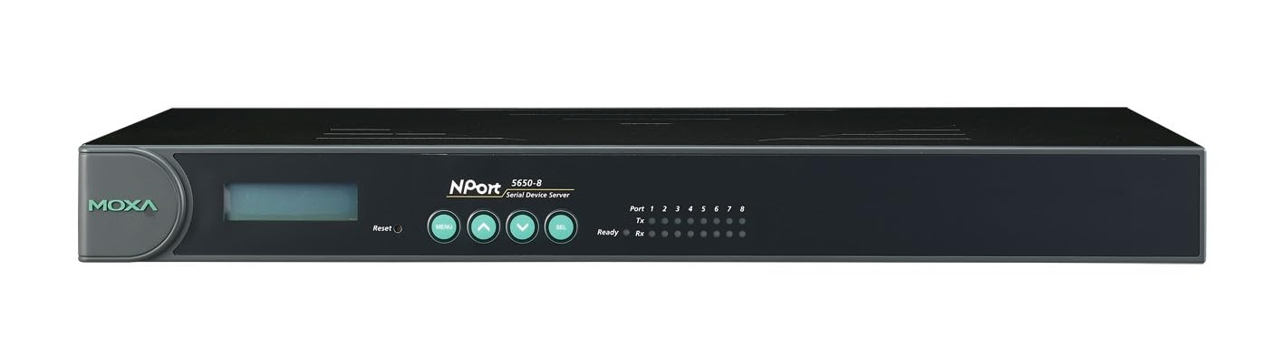 MOXA NPort 5650-8 8-Serial Port Serial Device Server, 10/100 Ethernet, RS-232/422/485, RJ-45 8pin, 15KV ESD, 100-240 VAC Power Input.