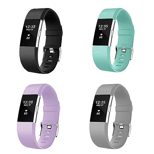Cone 4 Packs Bands for Fitbit Charge 2,Silicone Fitness Sport Wristbands for Women Men Small(Black+Light grey+Light purple+Teal)