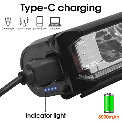 NIUAWASA Luces de Bicicleta, Faro de Bicicleta Recargable 5 LED Impermeable 8000mAh Luz de Bici 2600 Lúmene para Conducción Nocturna/Ciclismo Luz Delantera de Seguridad MTB Ciclismo Todoterreno - imagen 4