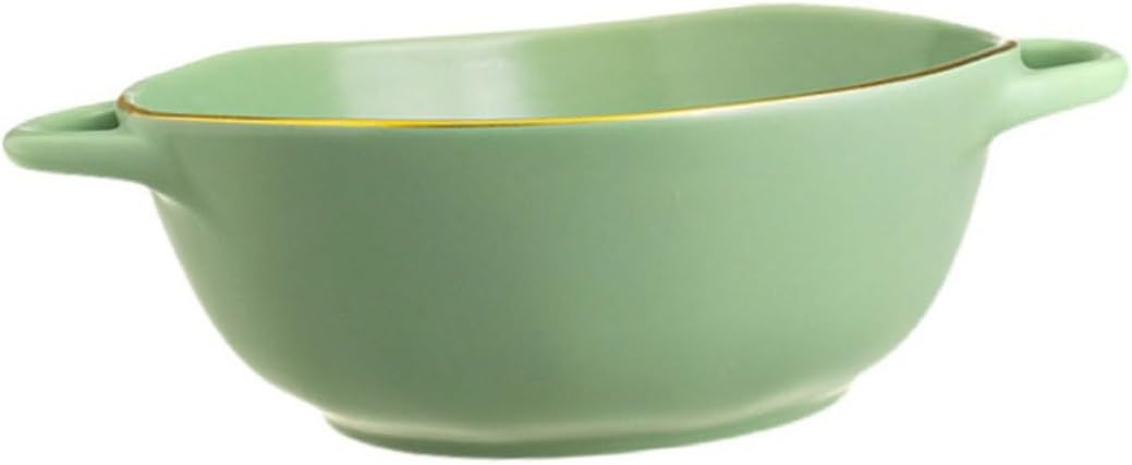 Double Handle Ceramic Baking Bowl, Matcha Green Soup and Salad Serving Dish, Oven-safe Porcelain Rice and Soup Bowl for Home Dining and Entertaining