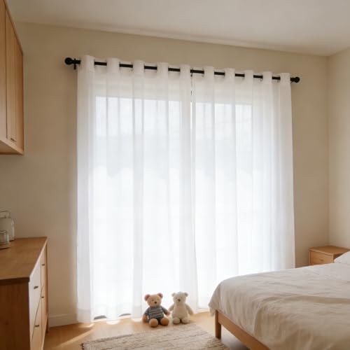 Cortinas blancas con aspecto de lino de tacto suave y ojales decorativos de 109x118 cm 2