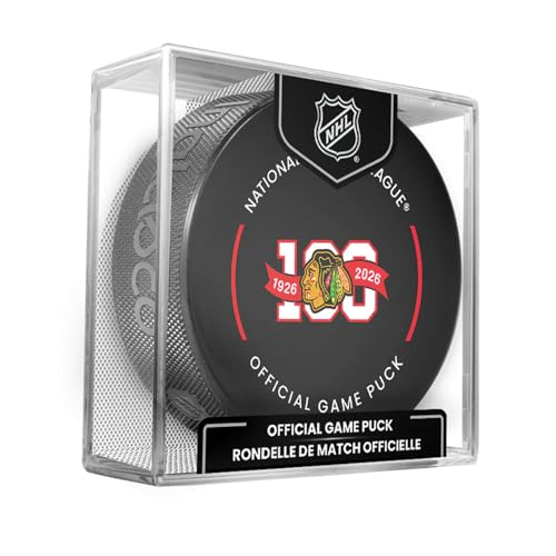 Chicago Blackhawks 100th Anniversary 2025-26 Inglasco Official NHL Hockey Game Puck in Cube