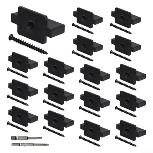 DAZZLEEX 100 pezzi di fissaggio per pannelli di pavimento in plastica con viti in acciaio inox, clip per ponte in legno composito, kit di installazione per terrazza esterna, nero, 3,6 x 1,3 cm