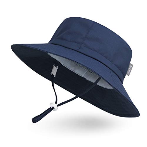 Ami & Li tots Bebé Sombrero de Sol Impermeable Ajustable Al Aire Libre Bob Melocotón Senderismo Cámping para Niña Niño Infantil Niños Pequeños UPF 50- L:Azul Marino Cover