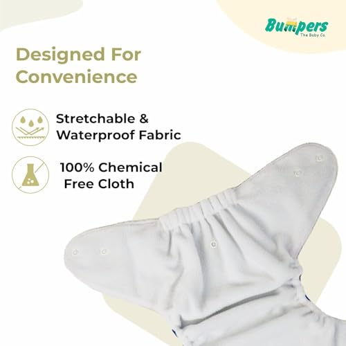 Image of Bumpers Premium & Ultra Soft Reusable Cloth Diaper with Insert Pads | Extra Absorbant, Washable, Waterproof & Adjustable Cloth Diaper for Babies /Kids, 3M-3Years (Combo, Free Size, Royal Blue+Yellow)