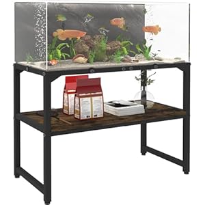 30 Gallon Rimless Fish Tank Stand with Shelf for Storage, 2 Tiers Metal Aquarium Stand, Breeder Tank Turtle Reptile Terrariums Stand Rack for Home Office, 30″ L x 12″ W x 20.5″ H, Black