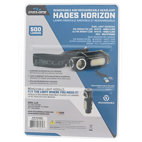Cyclops Hades Horizon Headlamp | Tactical Durable Lightweight Aluminum Compact Adjustable Headband Weather Resistant Ipx4 Rechargeable Removable Bright 2 Color Led 500 Lumen Headlight #TOP2