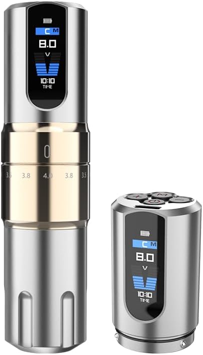 OG Rotary Tattoo Gun with 7 Adjustable Stroke,2000mAh Wireless Tattoo Pen Cordless LED-Display Tattoo Machine Equipment Supply with One Extra Chargable Battery for Professional Artists (Gold, Pro)