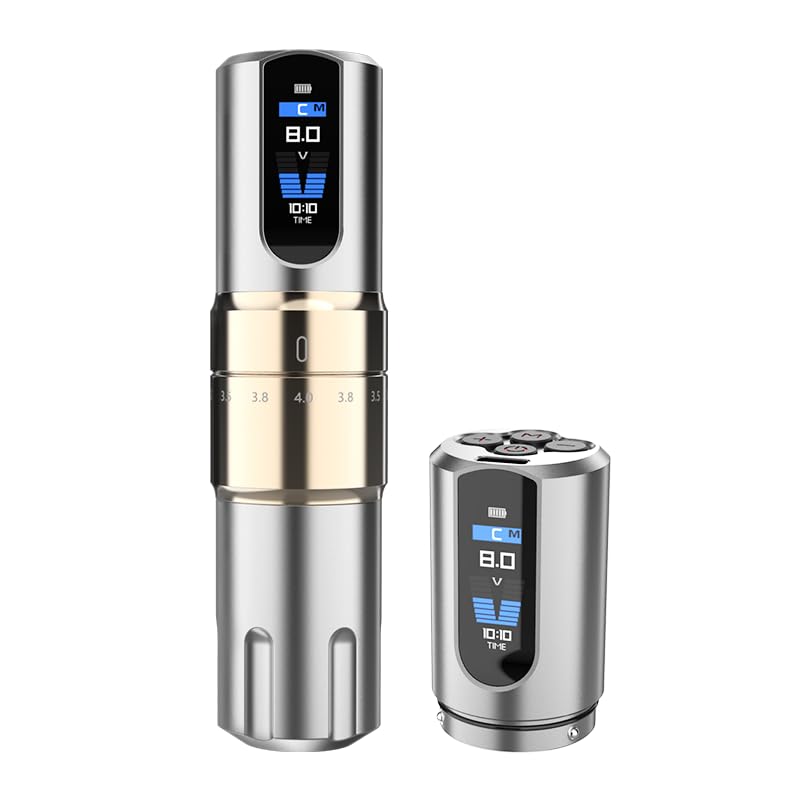 OG Rotary Tattoo Gun with 7 Adjustable Stroke,2000mAh Wireless Tattoo Pen Cordless LED-Display Tattoo Machine Equipment Supply with One Extra Chargable Battery for Professional Artists (Gold, Pro)