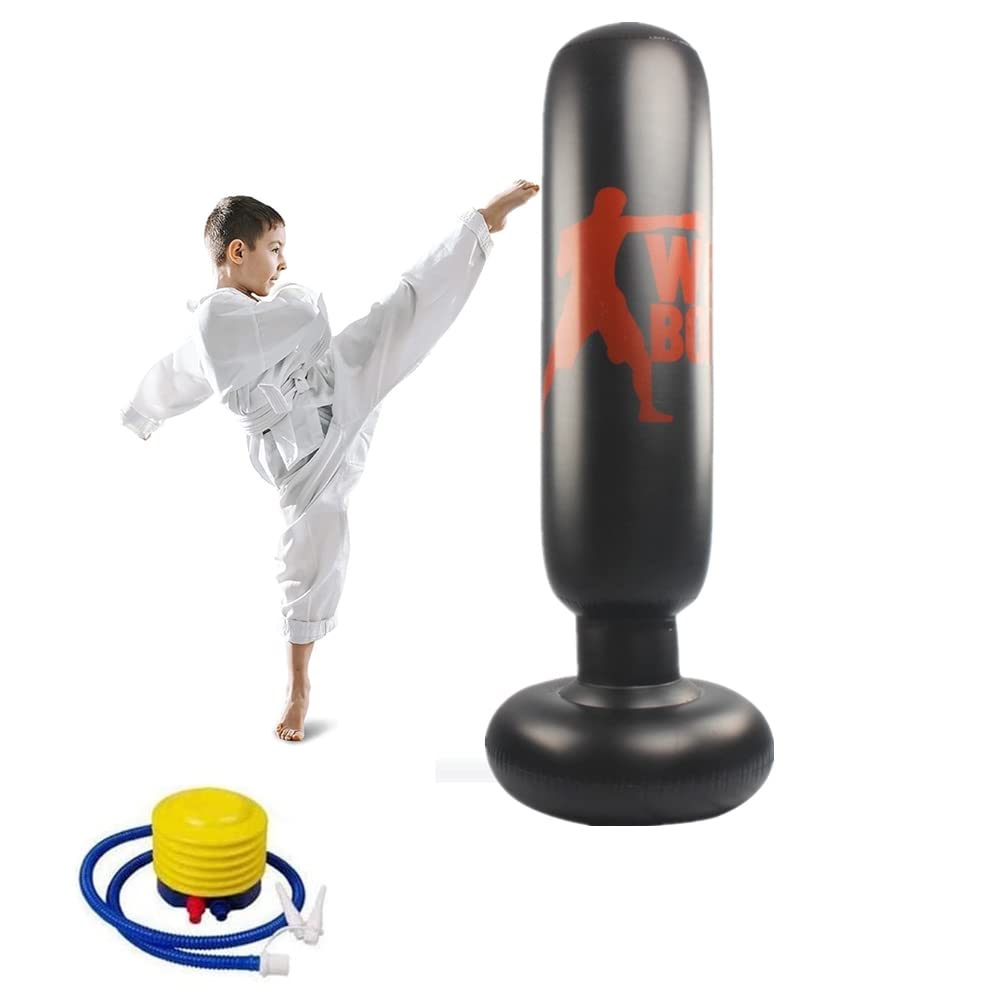 Beauenty Inflatable Punching Bag With Stand for Kids - Free Standing Boxing Bag for Karate, Taekwondo, De-stress - With Air Pump Boxing Set (160cm)