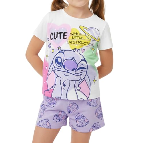 Disney Stitch Pijamas para Niña, Algodon Suave Camiseta Manga Corta y Pantalon Corto, Talla 10 Años