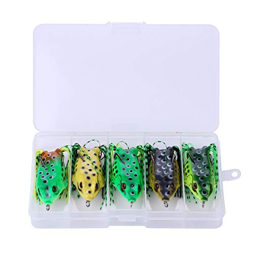 【Happy Shopping Day】 Origlam 5Pcs Topwater Frog Lures, Frog Crankbait Tackle, Frog Fishing Lures Soft Fishing Baits, Hollow Body 3D Eyes Frog Lure Weedless Swimbait With Hook For Bass Pike #TOP2