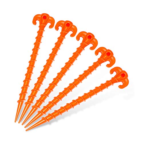 Hikemax Spiral Plastic Tent Stakes 15 Pack - 10 Inch Heavy Duty Beach Tent Pegs Canopy Stakes - Essential Gear For Camping, Backpacking, Gardening And More #TOP2