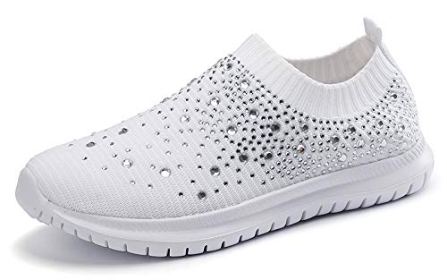 Women's Mesh Walking Shoes Rhinestone Glitter Slip On Ballroom Jazz...