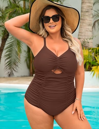 Women's Plus Size One Piece Swimsuits Tummy Control Cutout Swim Romper Bathing Suit V Neck Bow Ties Swimwear 20252
