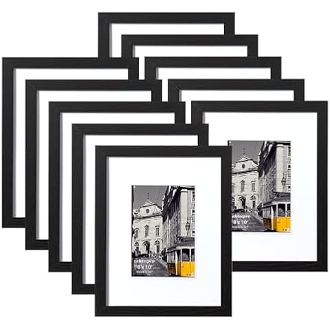 eletecpro 8x10 Picture Frames Set of 10, Picture Frame Collage Wall Decor Display 5x7 Photo With Mat or 8x10 without Mat, Home Decor Gallery Frame for Table Top or Wall Mounting, Black Cover