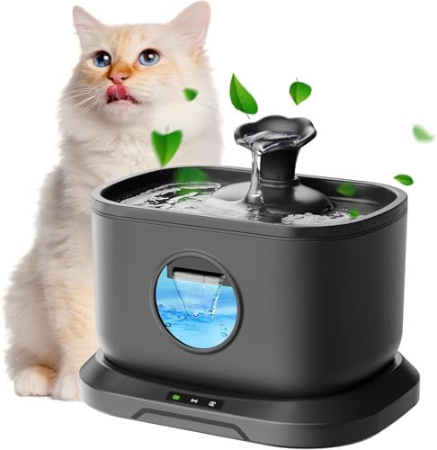 Trinkbrunnen für Katze Kabellos 2.6L/88Oz, batteriebetriebene Wasser Brunnen für Katzen - Trinken mit 3 Modi & 180° Motion Sensor, 23dB leise automatische Wasserspender für Hund, Haustier, Schwarz