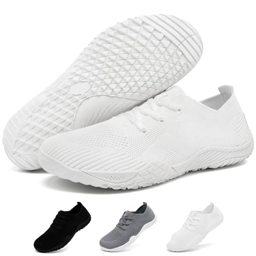 CMZSMM Barfuss Schuhe Damen Barfußschuhe Sneaker Fitness Tennisschuhe Turnschuhe Laufschuhe Frauen Hausschuhe Sommerschuhe Wanderschuhe Sportschuhe Minimalistische Zero Drop Bequeme Leichte Weiß 38EU
