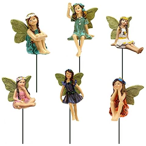 SisBroo Fairy Garden Accessories Outdoor Indoor, 6pcs Miniature Fairies Figurines for Pot Plants and Mini Garden Lawn Decorations Cover