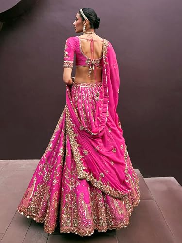Image of TRENDMALLS Women's Art Silk Heavy Embroidery With Sequence Work Lehenga Choli Unstitch Blouse with Dupatta (New-Bridal-Latest-Wedding-Sequence-Lehenga-Designer)