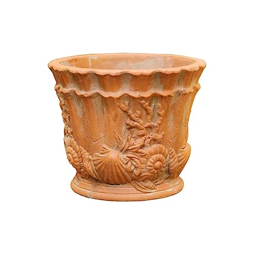 ZCSO Front Porch Planters Embossed Rough Ceramic Imitation Terracotta Round Retro Old Succulent Large Flower Pot Pottery Pot Large Flower Pot Planter Boxes Outdoor (Color : A, Size : Small)