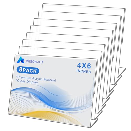 DESONAUT 8 pack Acrylic Sign Holder 4 x 6 Inches,Clear Plastic Sign Holder Paper Photo Display?Menu Tabletop Stand?Clear Acrylic Picture Frame?Flyer Holder?Horizontal?