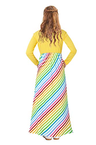 12-13T Girls Pockets Dresses Long Sleeves Winter Dress For Kids Cute Maxi Dress Fun Pattern Big Girls Colorful Stripe Long Swing Dresses Cinched-waist Classical Dresses With Pocket For Teenager