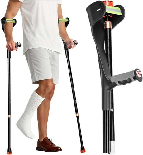 ECHOBUY Folding Crutches for Adults Adjustable Forearm Crutches Elbow Crutches with Cuffs,Non-Slip Base, Folding Crutches for The Elderly and Those with Mobility Impairments(Black, 1 Unit)