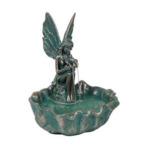 ZMG 14' Angel Fairy Outdoor Water Fall Fountain, Durable Resin Garden Fountain for Home Decor, Office, Gardens, Landscaping, Patios, Balconies, Bronze, Gift Ideas