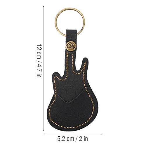 Tragbare Guitar Picks Holder Bag Schlüsselbund Leder Plectrum Picks Case Bag mit 5 Picks für Gitarren-Ukulele(Schwarz)