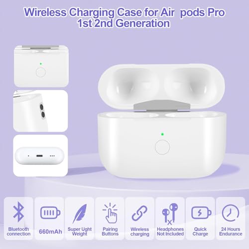 AKYHHE Replacement Wireless Charging Case Compatible with Air Pods Pro 1st 2nd Generation with Bluetooth Pairing Button,Charger Case Only,No Earbuds (White) (White) by AKYHHE - Image 6