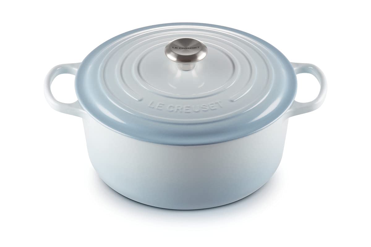 Le Creuset Signature Gusseisen-Bräter mit Deckel, Ø 28 cm, Rund, Für alle Herdarten und Induktion geeignet, Volumen: 6,7 l, 6,125 kg, Coastal Blue, 21177284202430